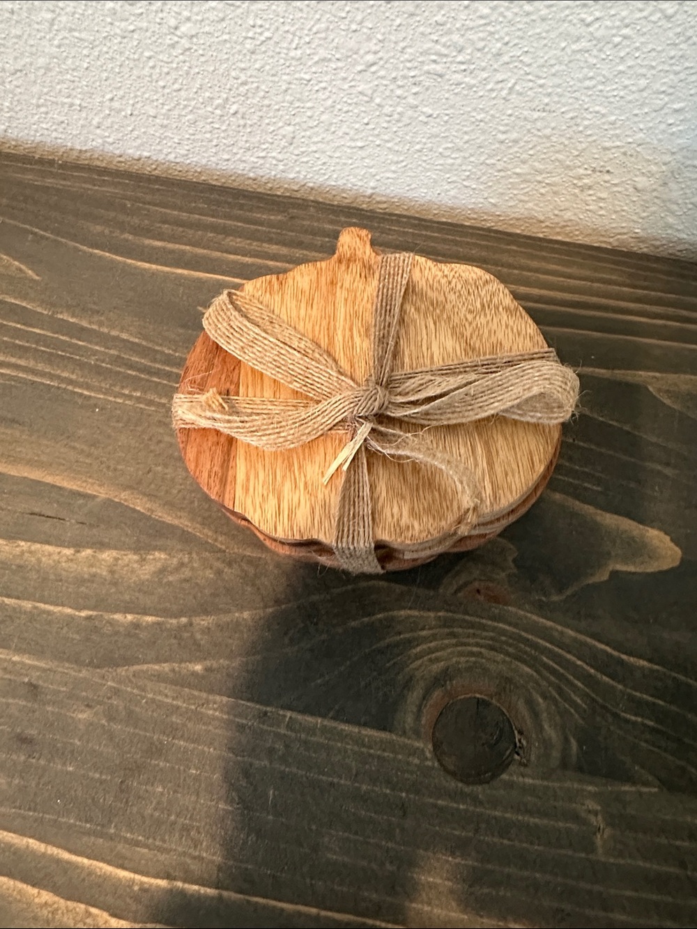 Wooden Pumpkin Trinket Box with Twine Bow